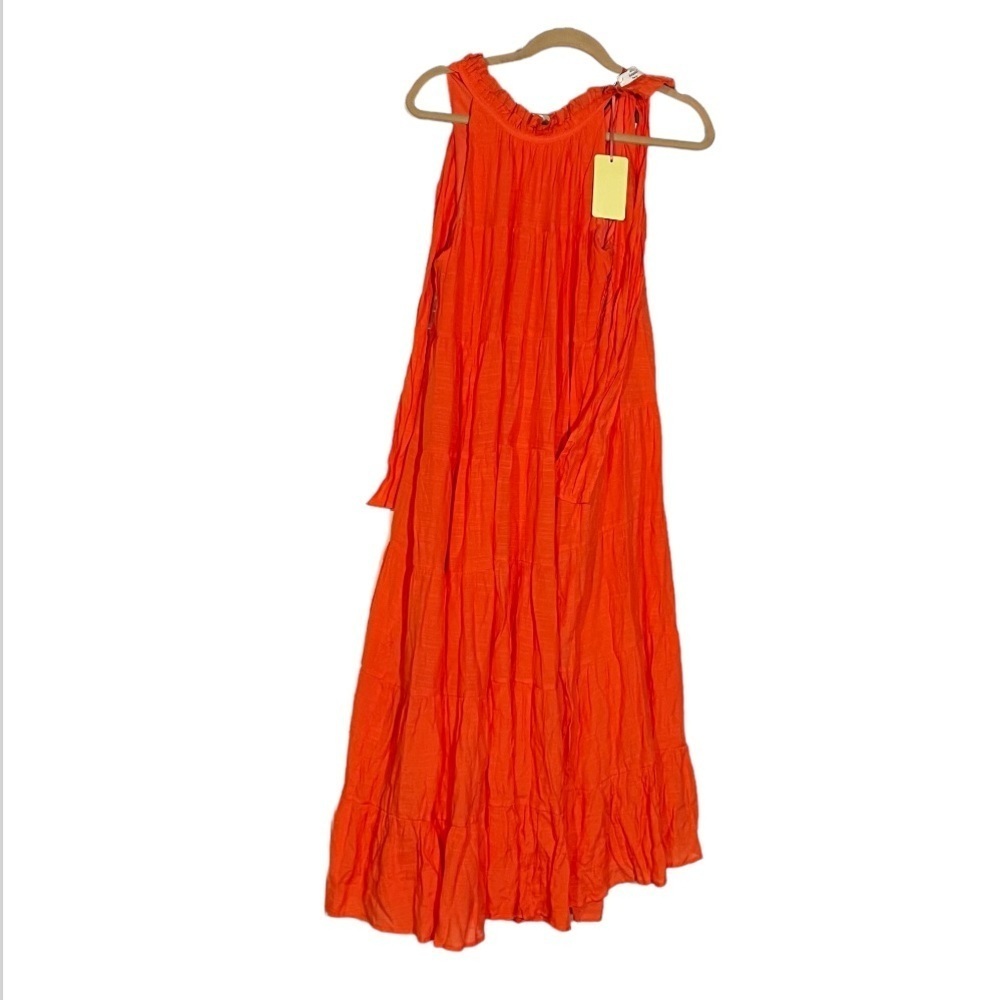 NWT Entro Orange Maxi Dress Size Medium Ruffle Summer Resortwear Vacation - Picture 3 of 7